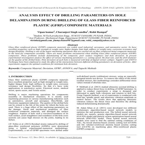 Analysis effect of drilling parameters on hole delamination during drilling o...