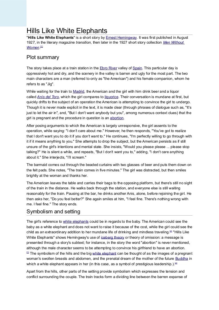 Ernest hemingway hills like white elephants literary analysis