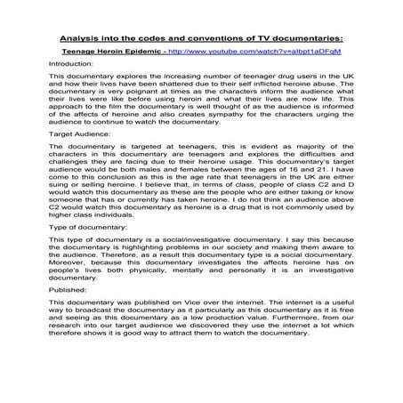 Analysis into the codes and conventions of tv documentaries