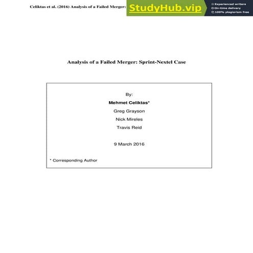 Curated visual reference: Visual Reference: Analysis Of A Failed Merger Sprint Nextel Case Pdf