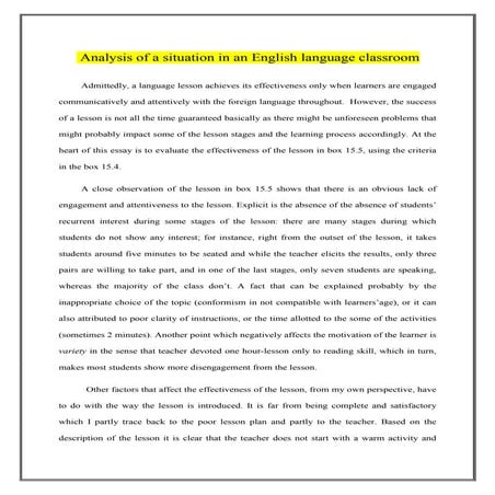 Analysis of a situation in an english language classroom