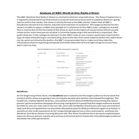 Analysis of bbc world at one radio 4 show
