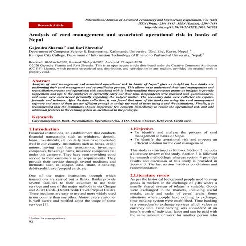 Analysis of card management and associated operational risk in banks of ...