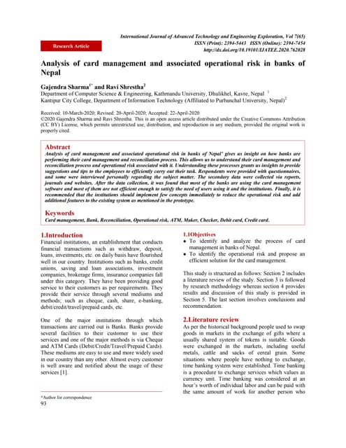 Analysis of card management and associated operational risk in banks of Nepal