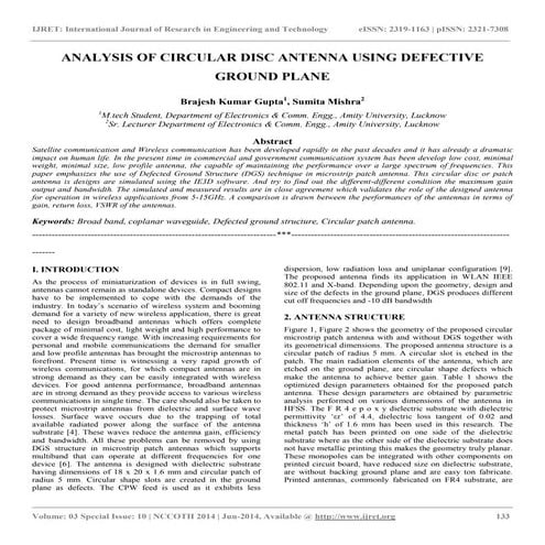 Analysis of circular disc antenna using defective