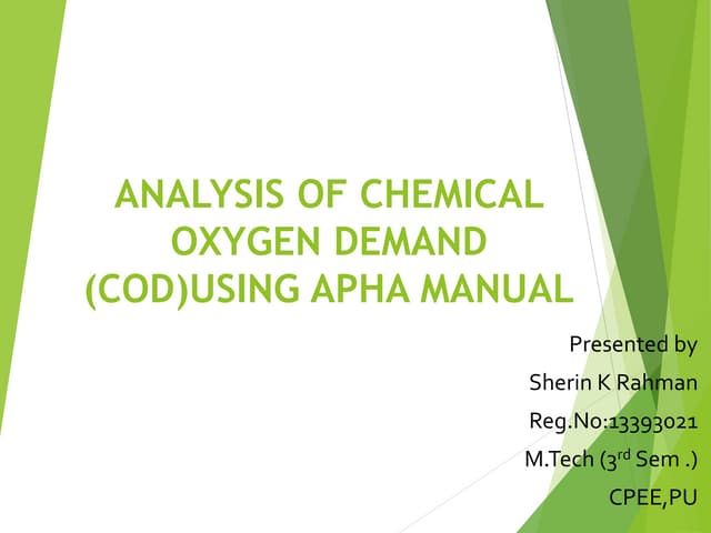 chemical oxygen demand -analysis using APHA manual