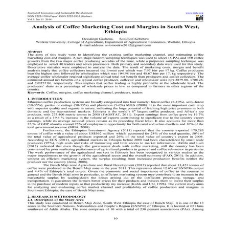 Analysis of coffee marketing cost and margins in south west, ethiopia | PDF