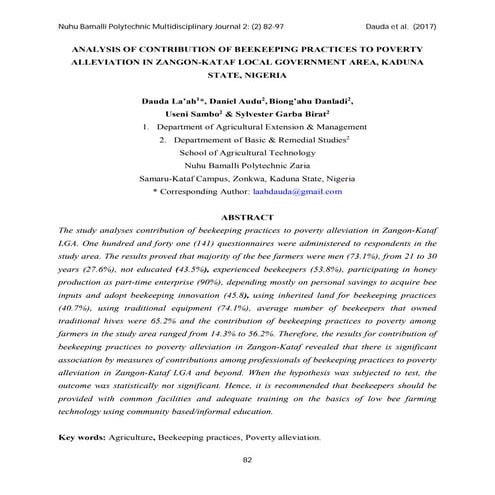 Analysis of contribution of beekeeping practices to poverty alleviation ...