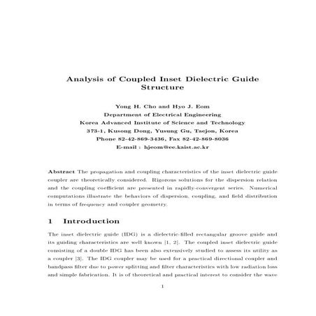 Analysis of coupled inset dielectric guide structure