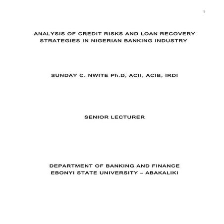Analysis of credit risks and loan recovery strategies in nig