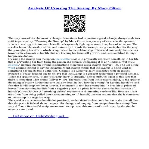 Analysis Of Crossing The Swamp By Mary Oliver | PDF