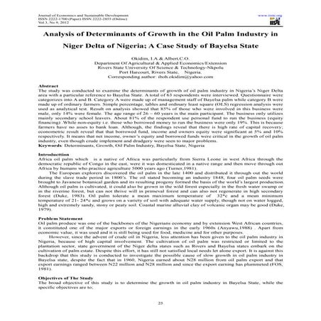 Analysis of determinants of growth in the oil palm industry in niger delta of...