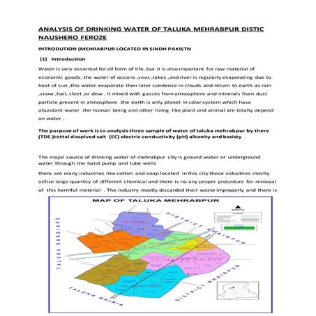 Analysis of drinking water of taluka mehrabpur distic naushero feroze