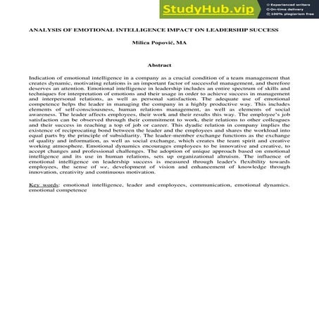 ANALYSIS OF EMOTIONAL INTELLIGENCE IMPACT ON LEADERSHIP SUCCESS | PDF