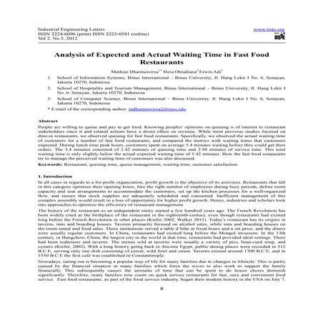 Analysis of expected and actual waiting time in fast food restaurants