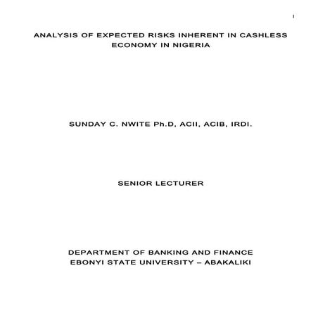 Analysis of expected risks inherent in cashless economy