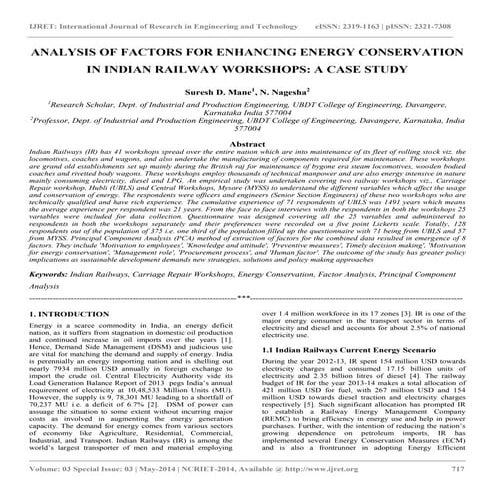 Analysis of factors for enhancing energy conservation in indian railway works...