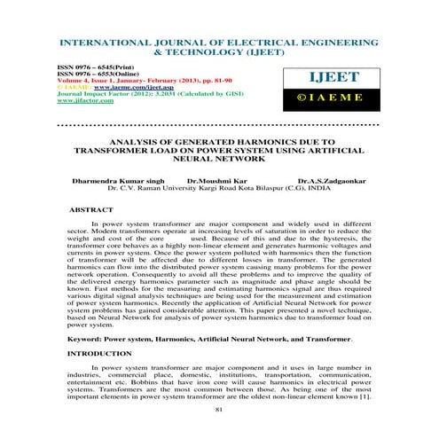 Analysis of generated harmonics due to transformer load on power system using