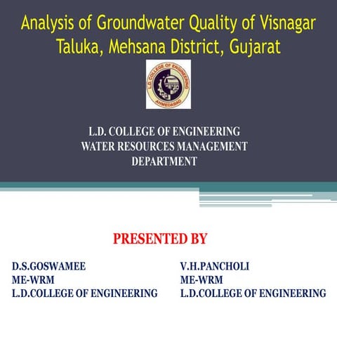 water quality assessment of groundwater | PPTX