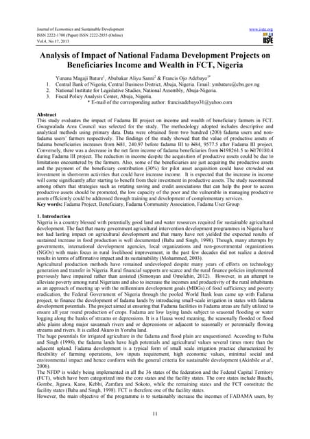 Analysis of impact of national fadama development projects on beneficiaries income and wealth in fct, nigeria