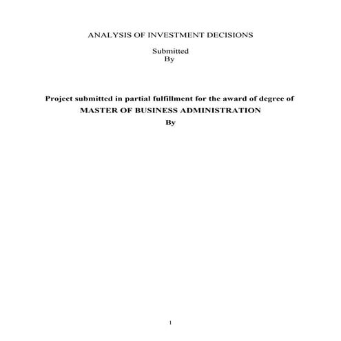 Analysis of investment decisions