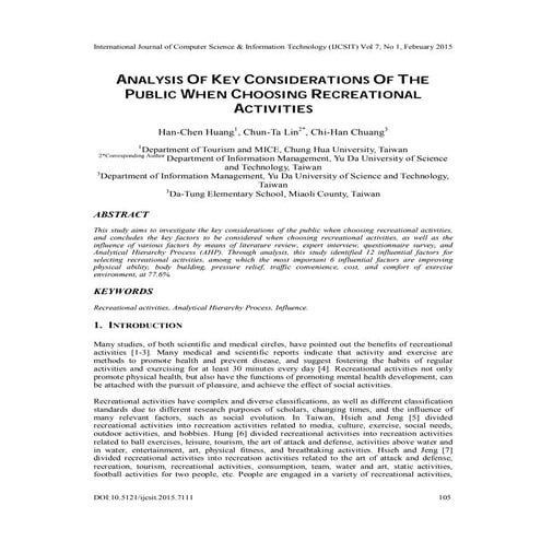 Analysis of key considerations of the public when choosing recreational activ...