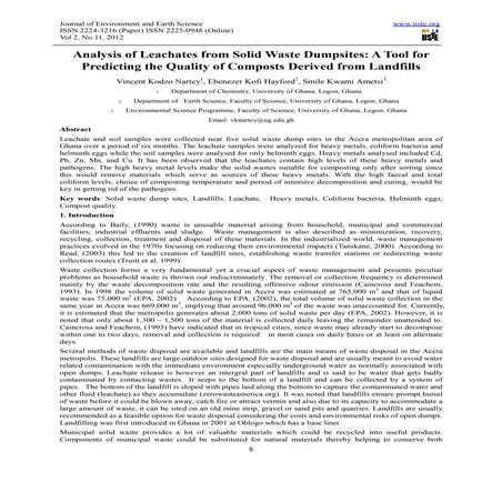 Analysis of leachates from solid waste dumpsites a tool for predicting the qu...