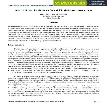 Analysis Of Learning Outcomes From Mobile Mathematics Applications