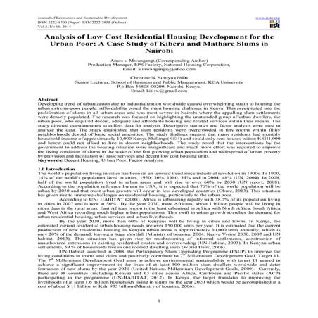 Analysis of low cost residential housing development for the urban poor a cas...