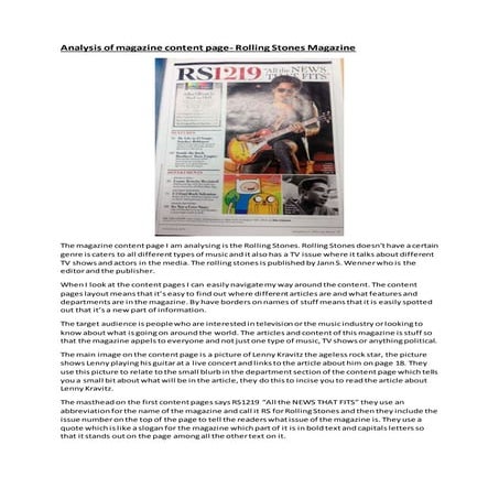 Analysis of magazine content page rolling stones