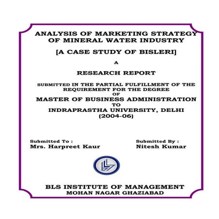 Analysis of marketing strategy of mineral water industry