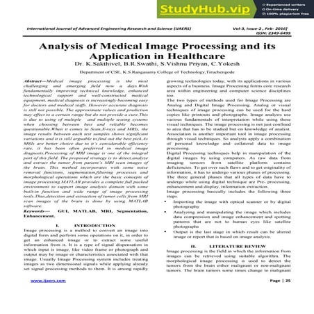 Analysis Of Medical Image Processing And Its Application In Healthcare