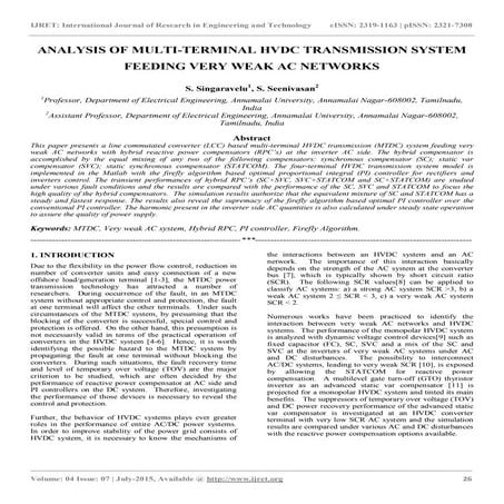 Analysis of multi terminal hvdc transmission system feeding very weak ac netw...