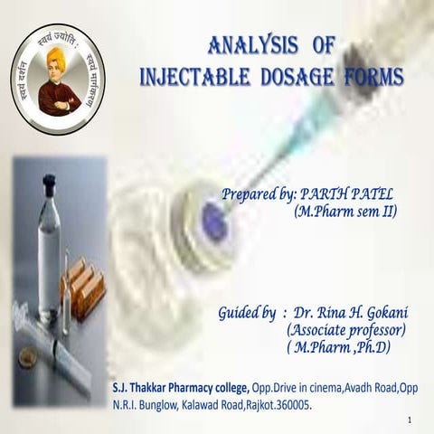 Analysis of parenteral dosage forms bjl final seminar