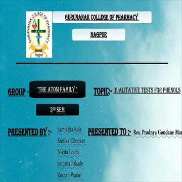 Analysis of phenols and qualitative tests for phenols