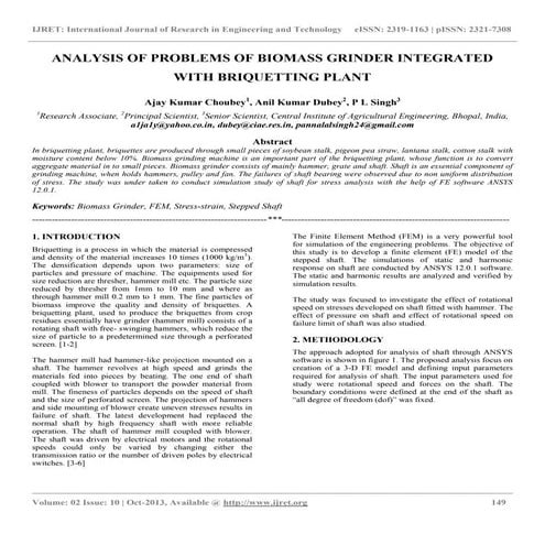 Analysis of problems of biomass grinder integrated with briquetting plant