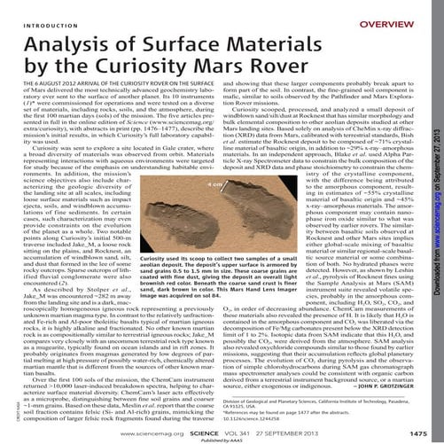 Analysis of Surface Materials by Curiosity Mars Rover - Special Collection
