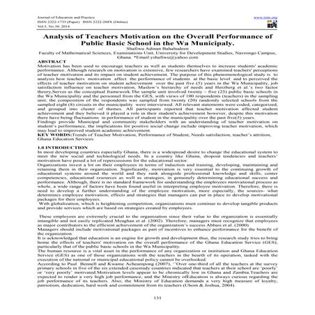 Analysis of teachers motivation on the overall performance of