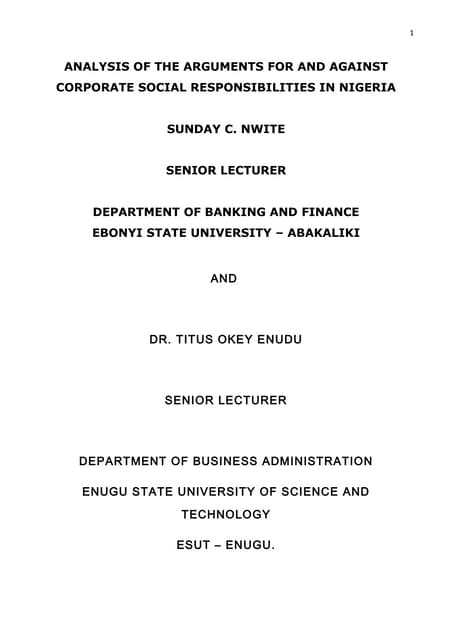 Analysis of the arguments for and a...