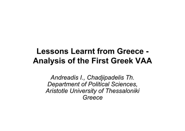 Analysis of the first greek vaa