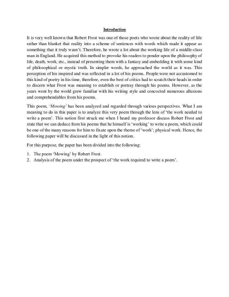 Analysis of the poem �mowing� by robert frost