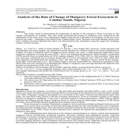 Analysis of the rate of change of mangrove forest ecosystem in calabar south,...