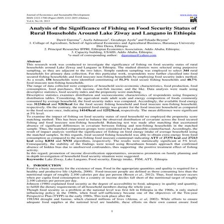 Analysis of the significance of fishing on food security status of