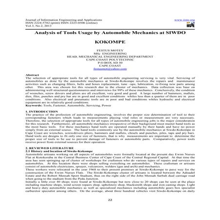 Analysis of tools usage by automobile mechanics at siwdo