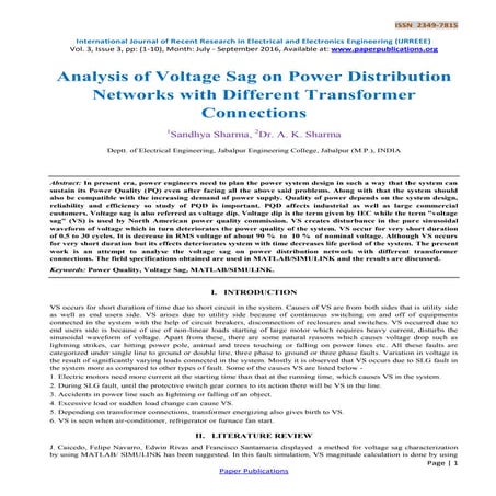 Analysis of Voltage Sag on Power Distribution Networks with Different Transfo...