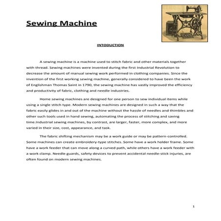 Analysis sewing machine | DOCX