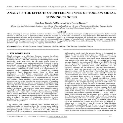 Analysis the effects of different types of tool on metal spinning process