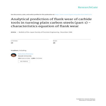 Analytical prediction of flank wear of carbide tools in turning plain carbon ...