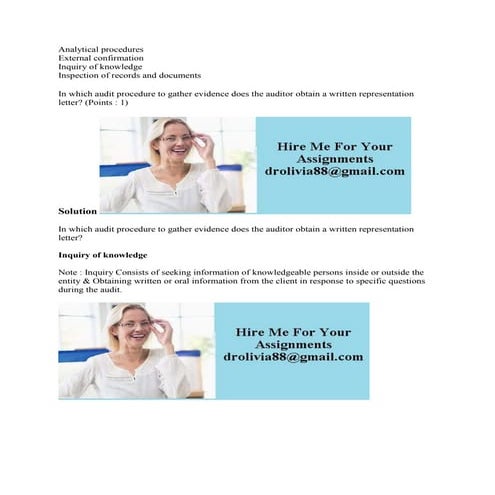 Analytical procedures External confirmation Inquiry of knowledge Inspe.docx