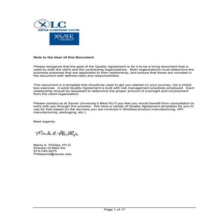 Analytical Quality Agreement Template